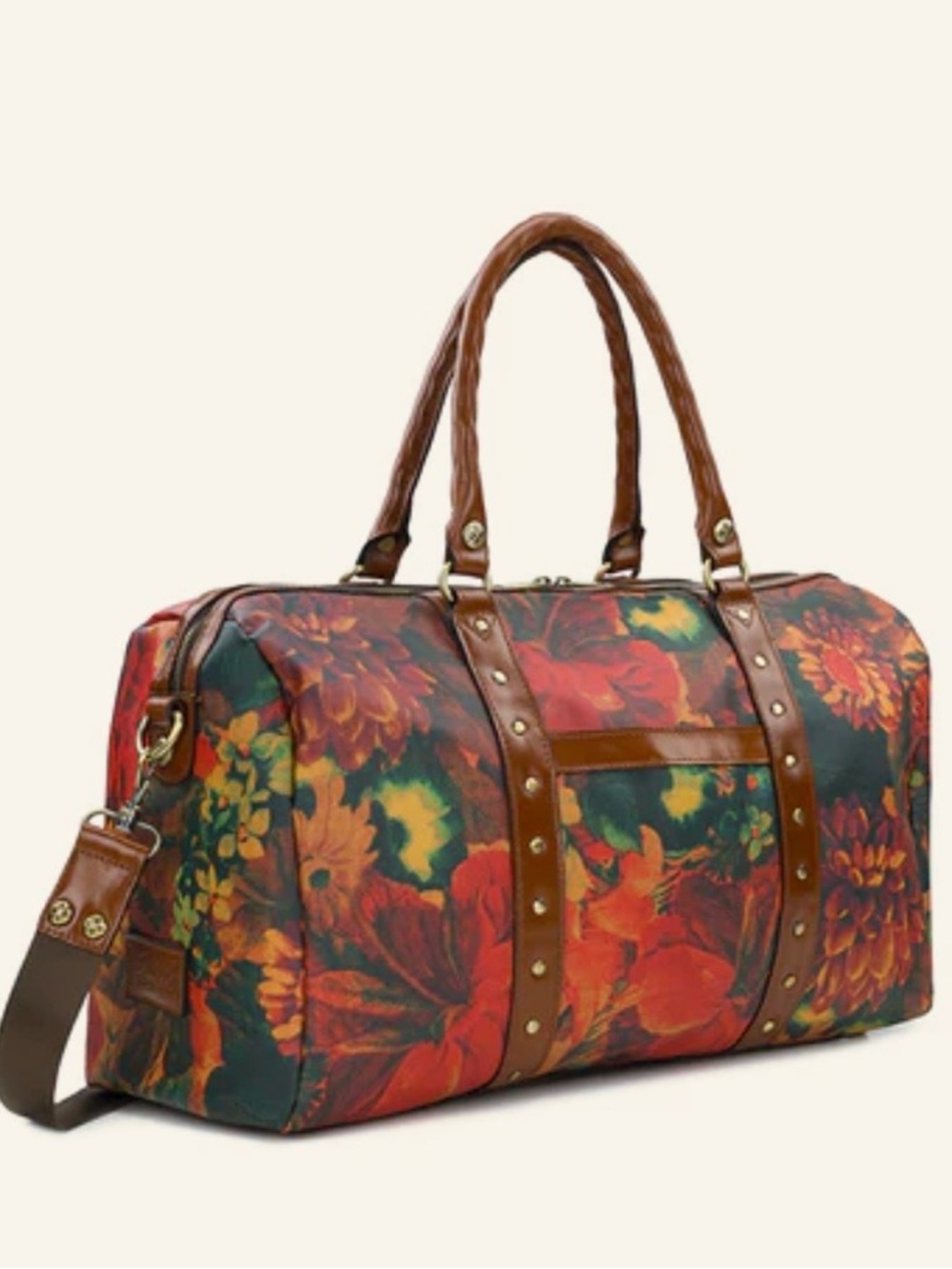 Patricia Nash Floral Leather-Trim Duffel Bag - Brown, Red, Green